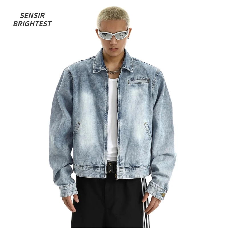 

Advanced Washed Short American Style Retro Jacket Jacket Men's New Niche Design Zipper Denim Jacket