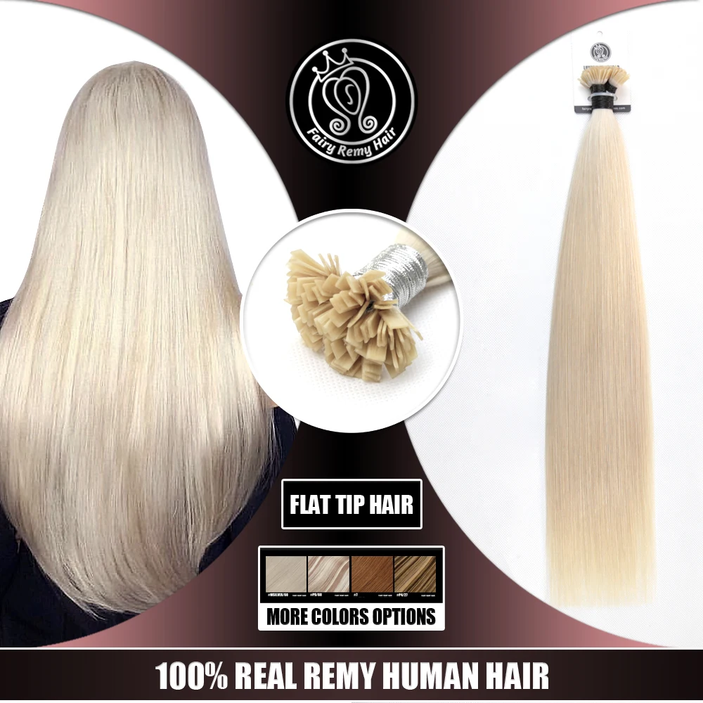 Remy Keratin Flat Tip Human Hair Extensions human hair extension 20-22" Straight Capsules Natural Pre Bonded 0.8g/Strand Fairy Remy Hair