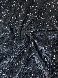 Vibrant Multicolor Sequined Embroidered Velvet Fabric - 1yard (Navy blue)