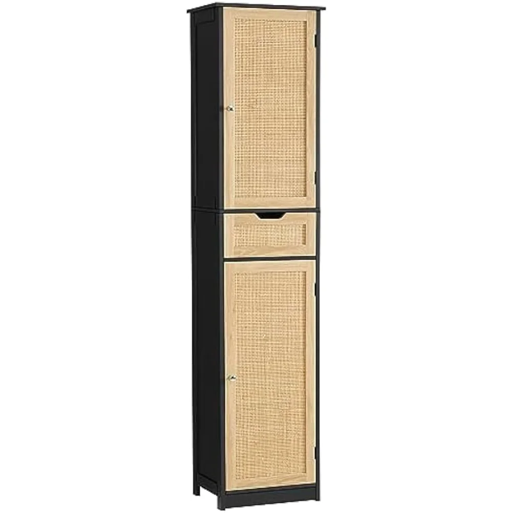 Iwell Armario alto de almacenamiento para baño con 2 puertas y 1 cajón,  armario de lino independiente con estantes ajustables, armario de piso de  baño