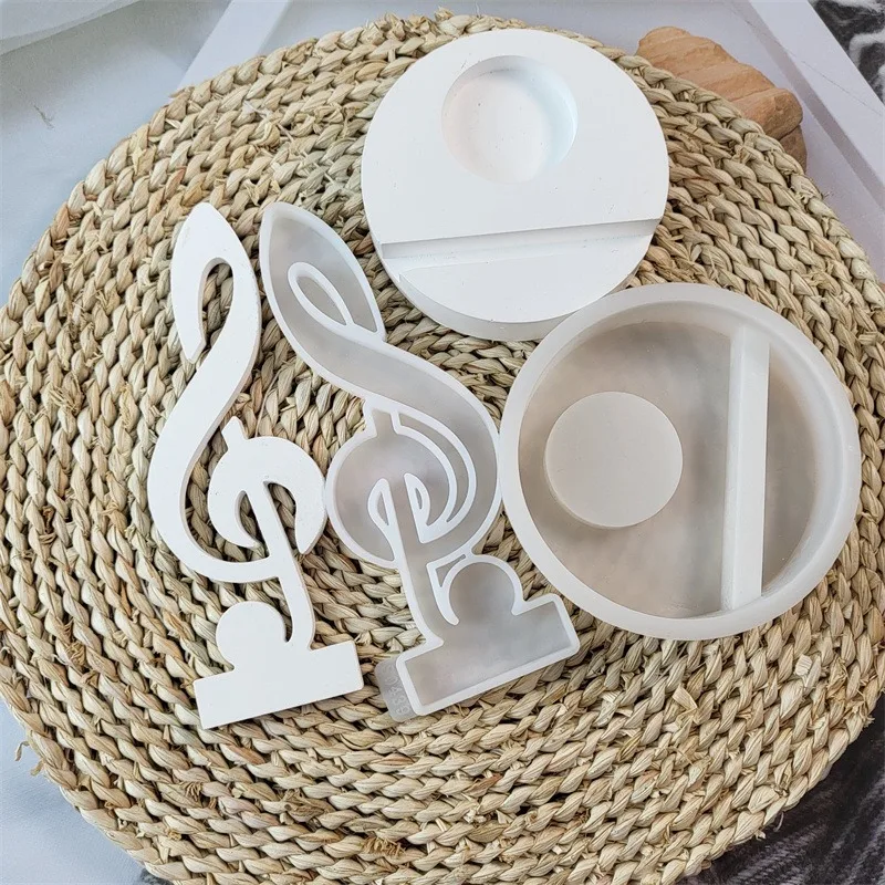 Creative Musical Note Candle Holder Ornaments Silicone Mold DIY Gypsum Concrete Resin Candlestick Making Mould Home Decor