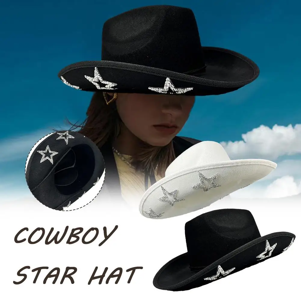 Cowboy Hat Western Style Ladies Retro Five-pointed Visor Accessories Dome Star Party Dick V4C2 cowboy hats