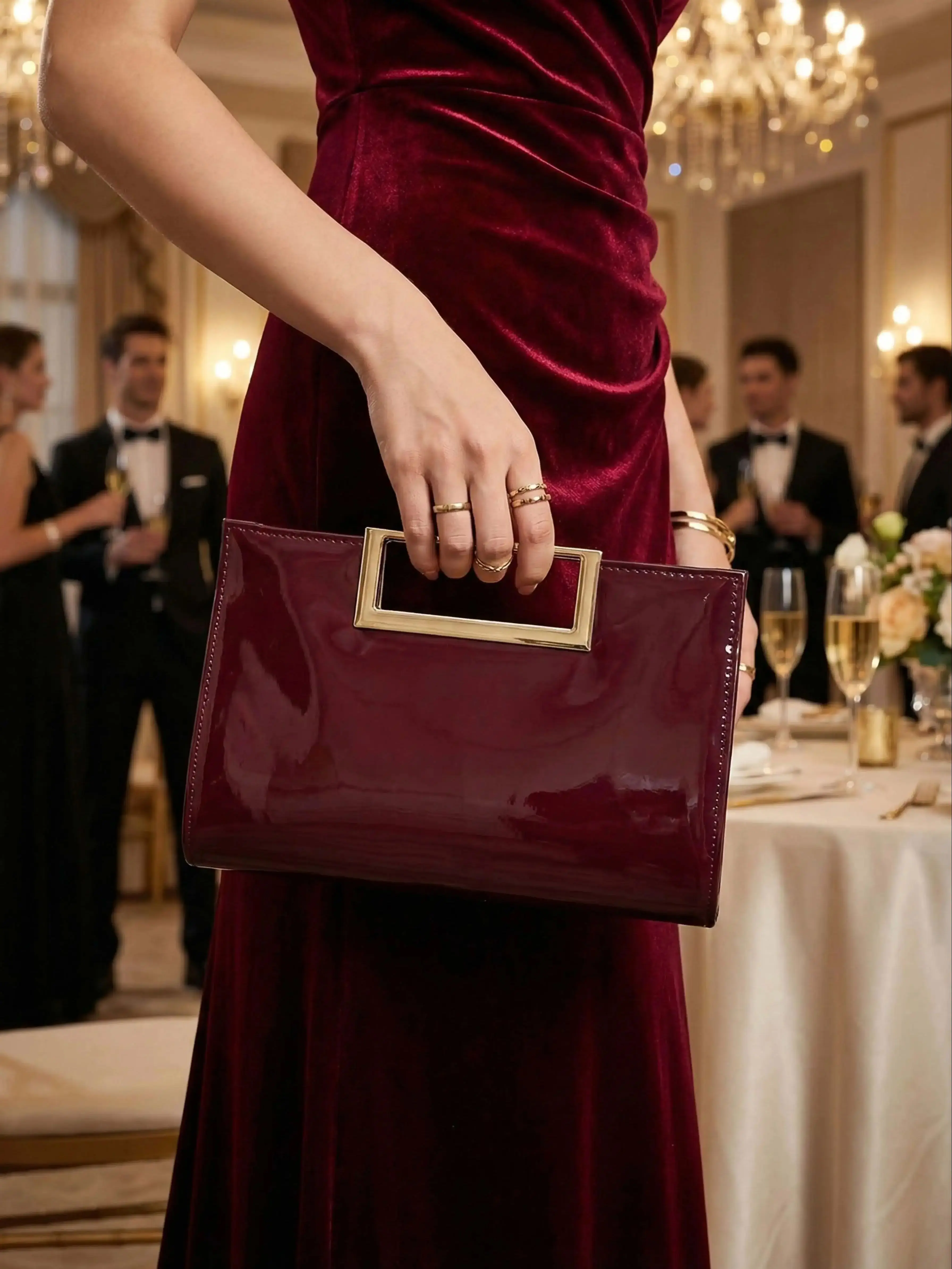 Abendtasche für Damen, einfarbig, glänzende und stilvolle Verzierung, passende Clutch für Abendkleider, kleine quadratische Tasche, tragbare Kosmetiktasche, Klappentasche, Umhängetasche, Geldbörse, Umschlagtasche, mit abnehmbarer Metallkette, für Abschlussball, Hochzeitssaison, Partys, Feiertagsveranstaltungen, Karneval, Weihnachten – Detail 1