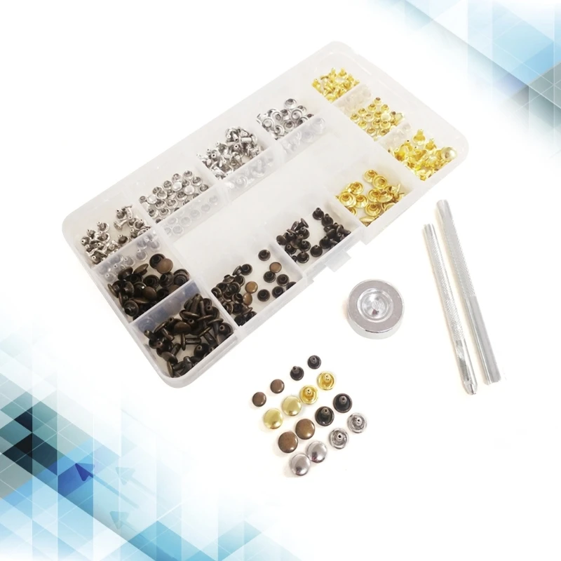 240pcs Convenient Leather Rivets Set Versatile Double Caps Rivets 6x6mm & 8x8mm Multi Color Metal Double Caps Rivets set