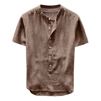 Short Sleeve Shirt Linen Tops Sexy Men Clothing 2022 Summer Solid Color Casual Pullover Single-breasted Sexy Mens Blouse - Image 3