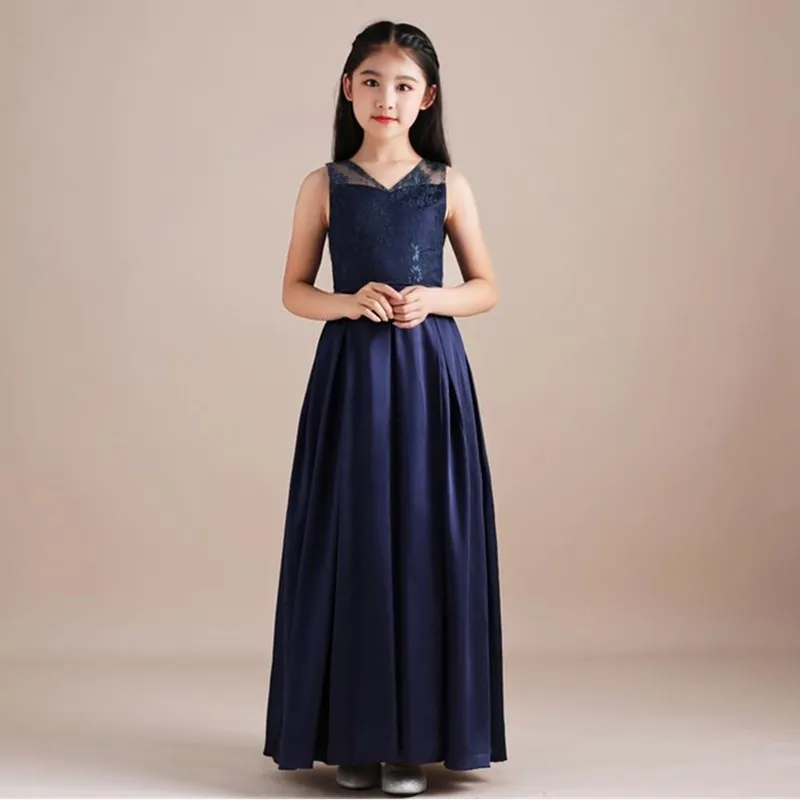 

Новинка, официальное платье трапециевидной формы для девочек, Детский костюм, платья принцессы без рукавов, платье для девочек, элегантное кружевное свадебное платье