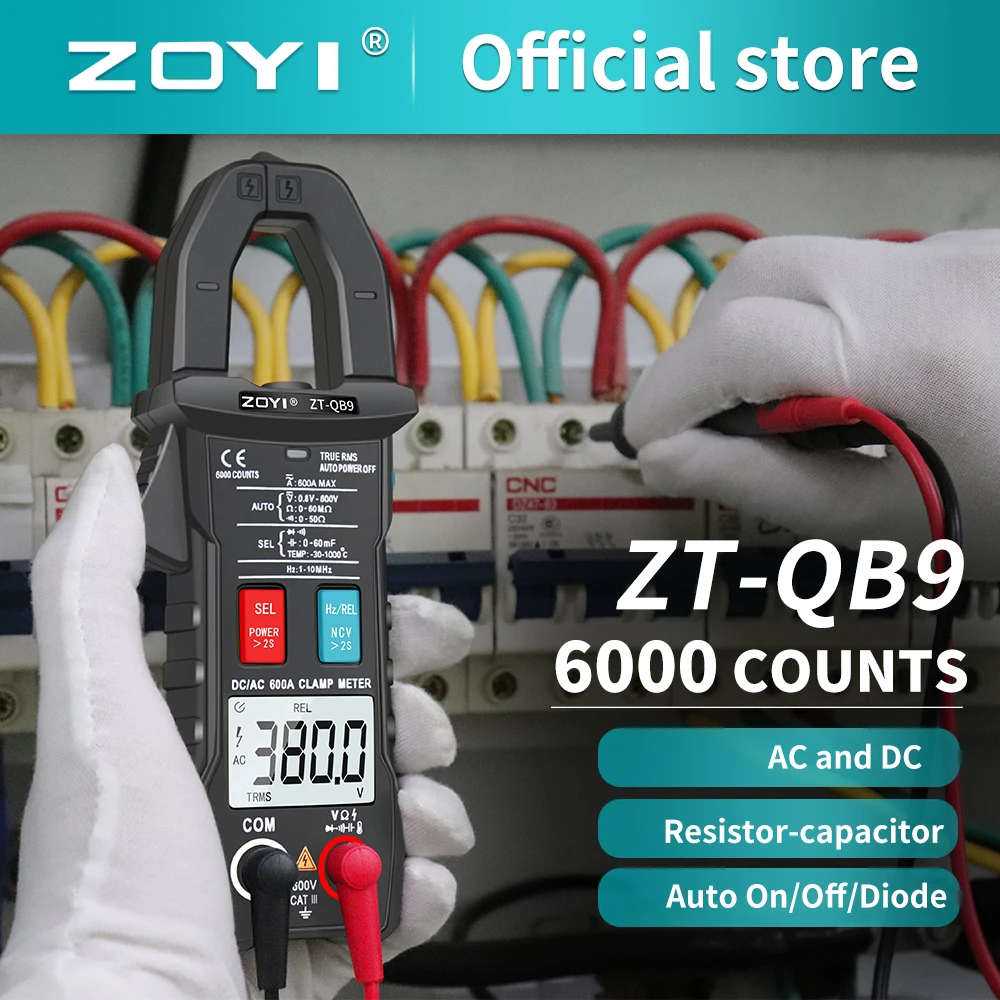 

ZOYI True RMS Digital Clamp Meter 6000 Counts Auto Range Multimeter AC DC 600A Ohm Capacitance TEMP Auto Range Voltmeter Ammeter