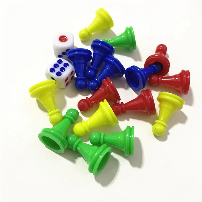 Chessman Dice Plastic Pawns Checkers Games Tabletop Markers Components 16 Pieces 2.5*1.6cm +2 Pieces board game table games chess pieces