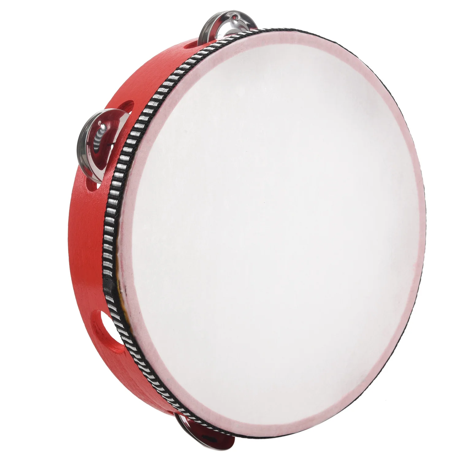 

8inch Musical Tambourine Tamborine Drum Round Percussion Gift for KTV Party Red