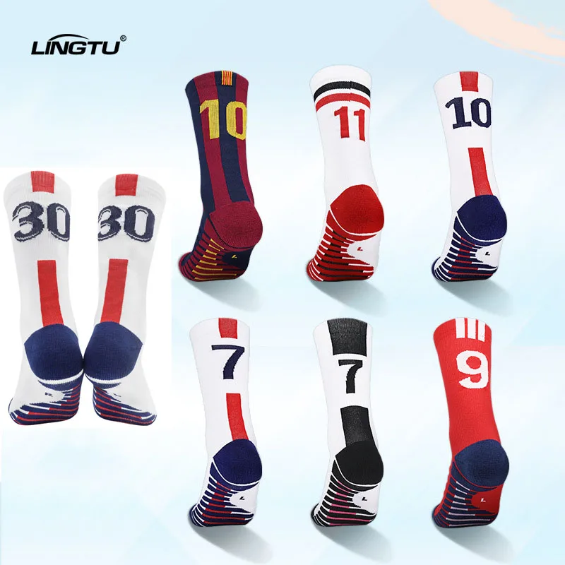 

Football Socks with Digital Numbers, Celebrity Sports Socks, Towel Soles, Mid Length Socks Soccer Training Equipment