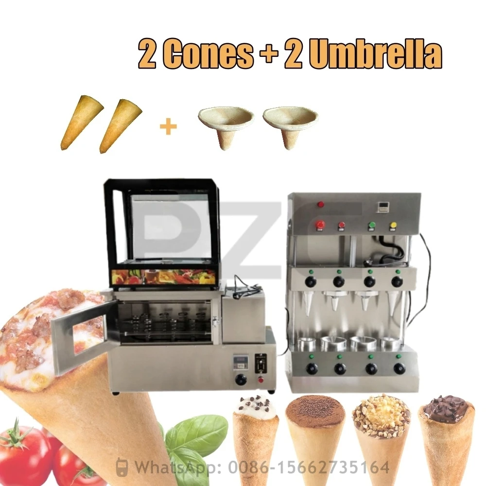 2 Cones 2 Umbrellas Automatic 4 Heads Pizza Cone Maker Electric 110/220V Pizza Cone Machine Stainless Steel Maker Set