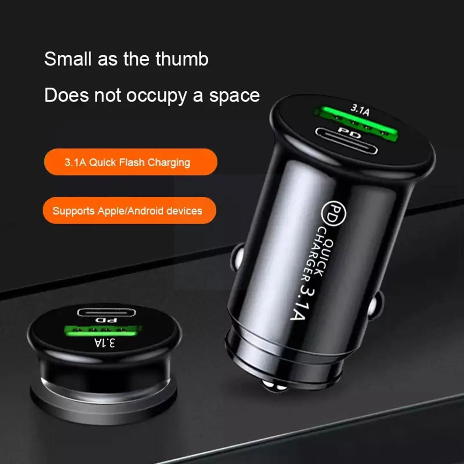 

Qc3.0 Car Charger Fast Charging White Black Mini Shape Pd Slot 20w Car Phone Qc3.0 Charge Charge Lighter Type C Mobile Car Y5e4