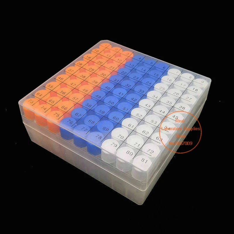 81pieces plastic 1.8ml freezing tube + one piece 81vents plastic Freezing tube storage box with number