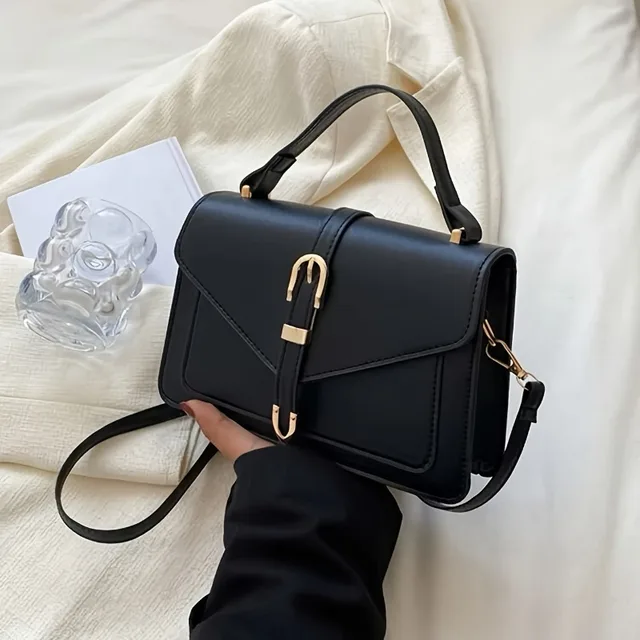 Sac à bandoulière minimaliste avec poignée supérieure et rabat pour femme, sac à main carré solide pour documents, design simple, à la mode 1