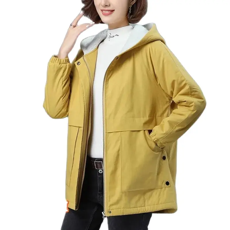 

Add Velvet Casual Coat Women's Cotton Coat Parkas Winter Jacket Hooded Big Size Loose Keep Warm Overcoat Parka Korean Version