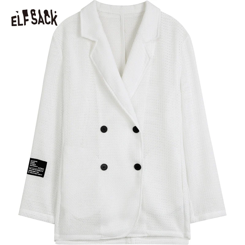 ELFSACK Lace Hollowed Out White Suit Jackets Women 2023 Spring New Casual Coats