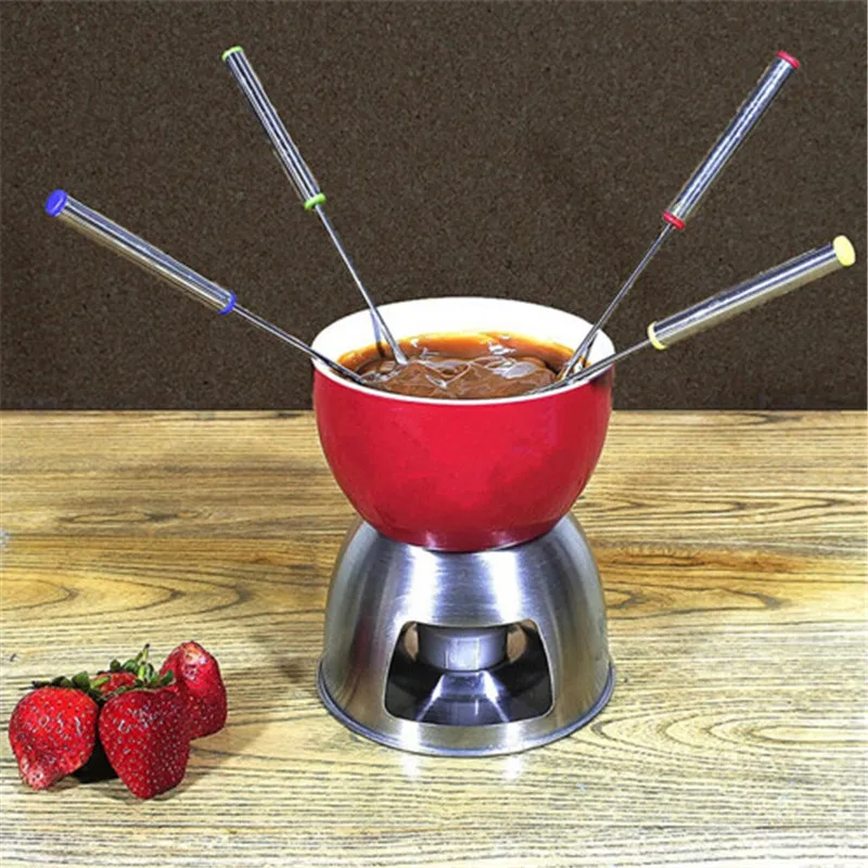 

New 6PCS/Set Stainless Steel Chocolate Fork Hot Pot Forks Cheese Fruit Dessert Fork Fondue Melting Skewer Kitchen Tableware