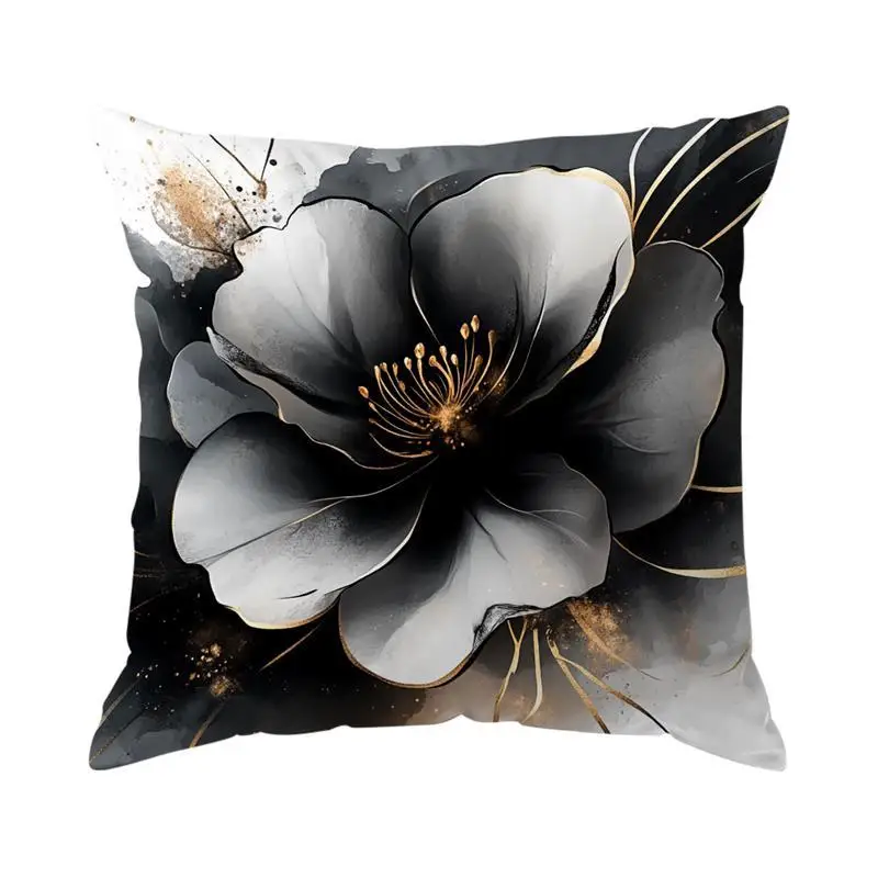 Black and white floral polyester pillow cover design 4