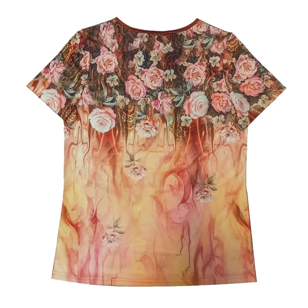 

Tee Shirt Ethnic Style Floral Print Women's Summer T-shirt Collection O-neck Short Sleeve Tops Henley V Neck Blouses Casual