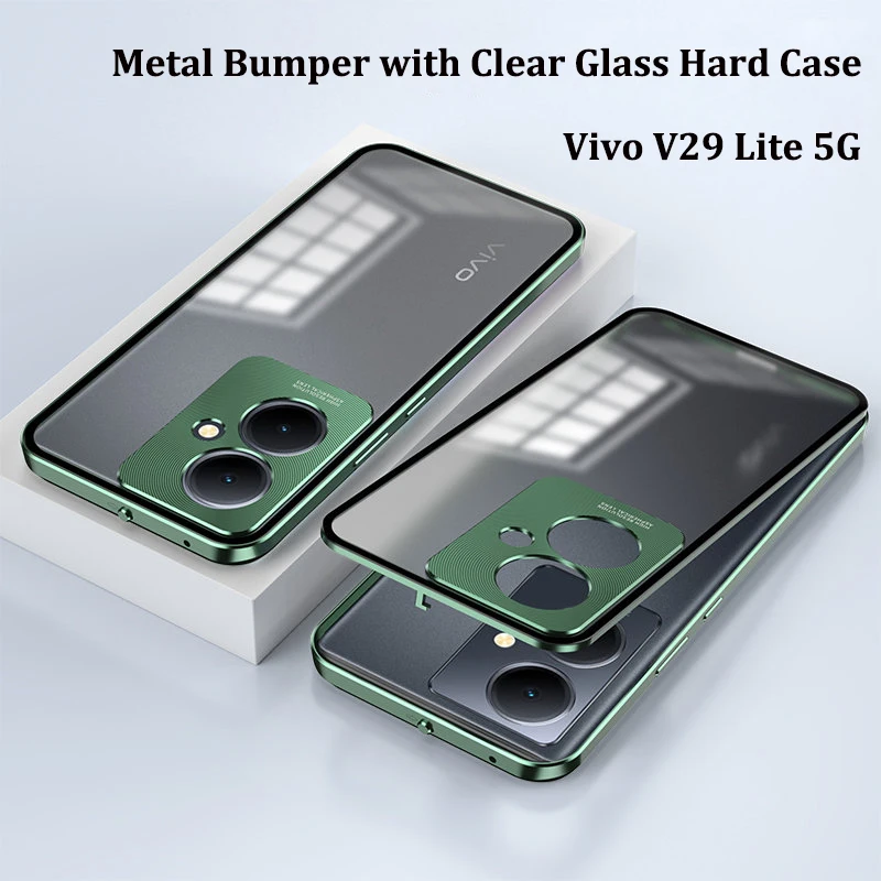 Vivo V29 Lite V29Lite 5G Case Shockproof Metal Bumper with Clear Tempered Glass Hard Cover Phone Case for Vivo V29 Lite V29Lite