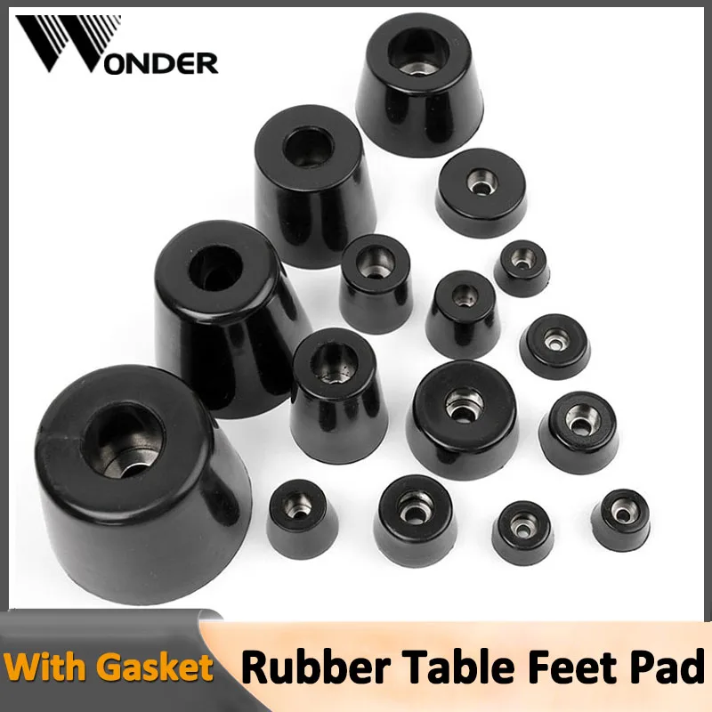 

Furniture Legs Feet Black Speaker Cabinet Bed Table Box Conical Rubber Shock Pad Floor Protector Furniture Parts Anti Slip