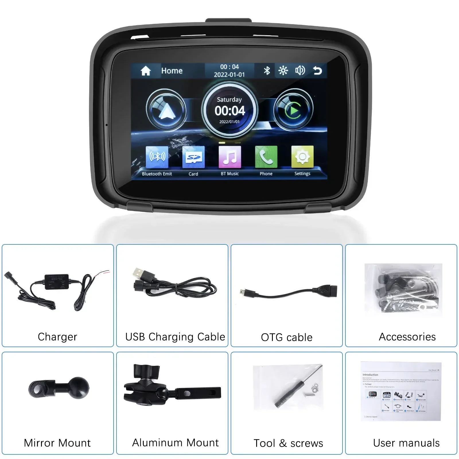 5 Inch Portable Motorcycle Navigation GPS Screen IPX7 Waterproof Navigator Wireless Apple Carplay Android Navigatore Per Moto