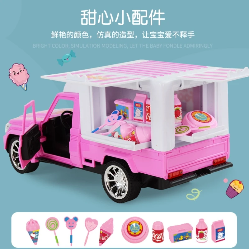 

Boys And Girls Pink Car Ice Cream Sales Children Toy Car Remote Control Electric Door Open Floor Stand Truck Cute Birthday Gift