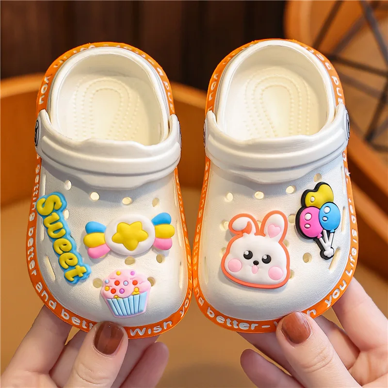 Kids Summer Sandals Hole Children's Shoes Slippers Soft Anti-Skid Cartoon DIY Design Hole Baby Shoes Sandy Beach For Boys Girls