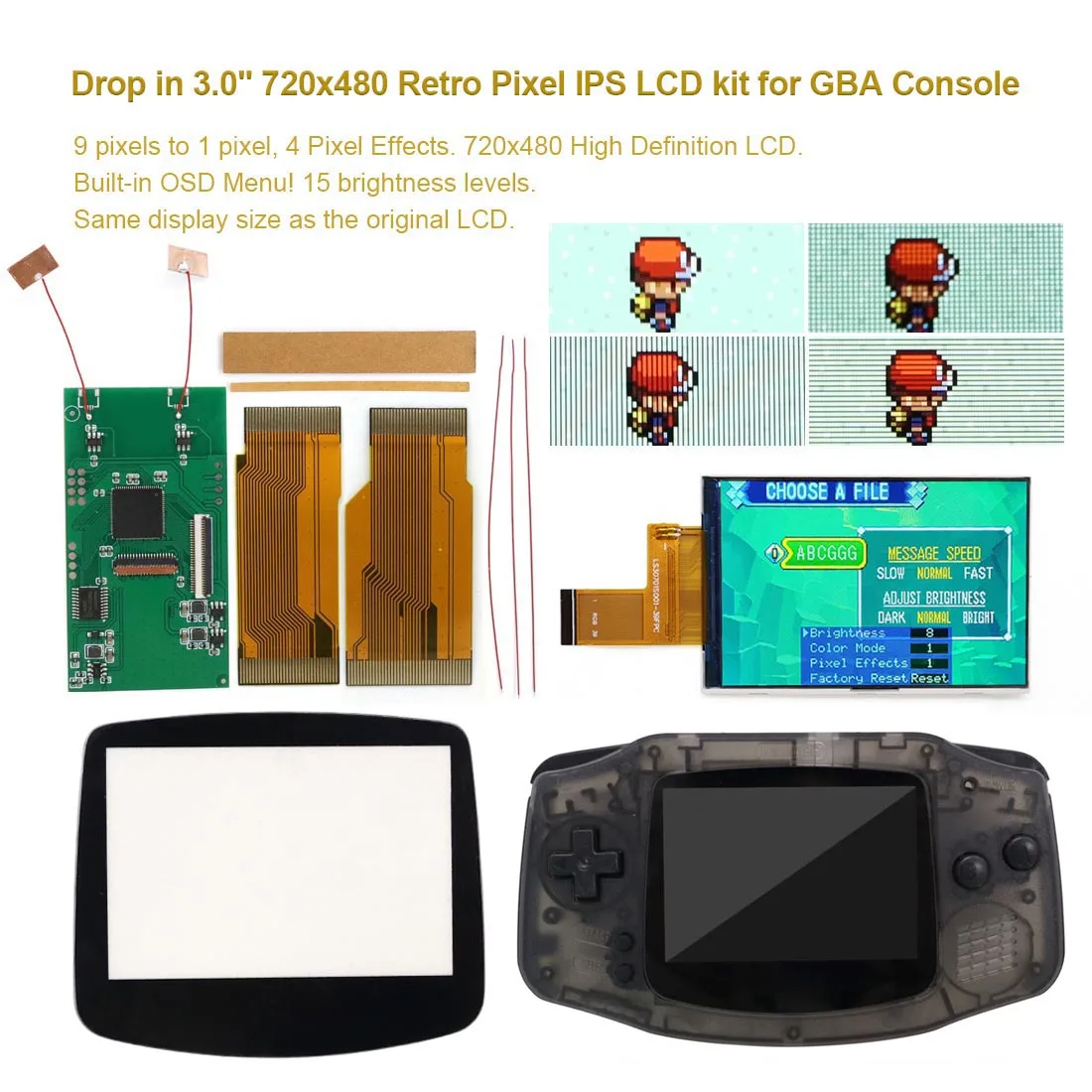 ゲームボーイアドバンス用LCDキット,3.0インチの輝度レベル,15のレトロ 