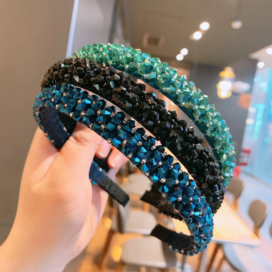 Rhinestone Luxury Hair Hoops For Women Crystal Shiny Headbands Girls Korean Hair Accessories Bezel Hair Bands Fashion Hoops Band