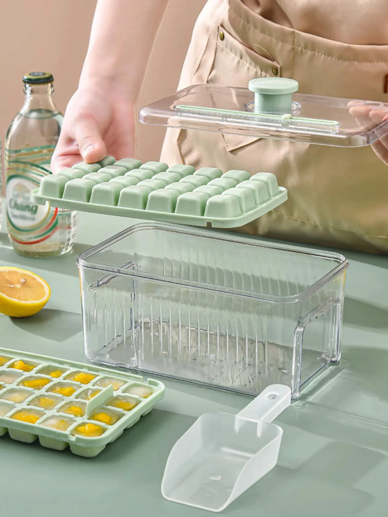 Ice Box New Creative One-button Press-type Easy Release High-color Household Food-grade Ice Storage Mold Ice Cube Mold