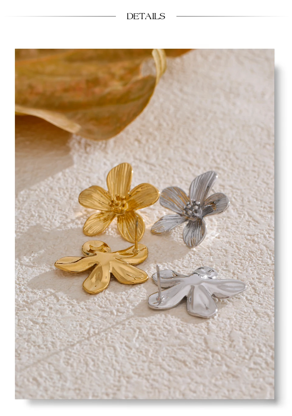 PoisedMe stainless steel flower stud earring – close-up back