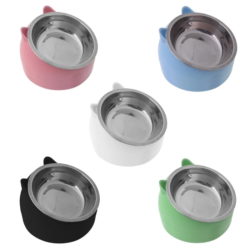

Stainless Steel Cats Dog Bowl 15°Slanted Non-slip Pet Utensils Container