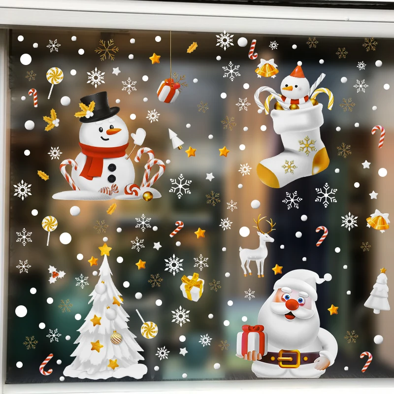 Christmas Window Stickers 1Set PVC Xmas Glass Sticker Kids Room Wall Decals Merry Christmas Decoration For Home New Year 2025