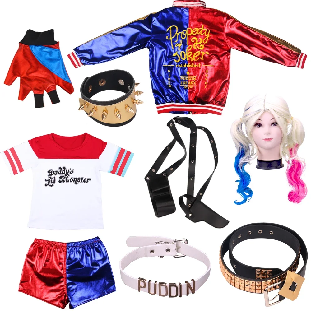 Anime Movie & TV Dress Women Costume Quinn Girl Coat Shorts Wig Shirt Kids Adult Tops Glove Accessories cosplay costume