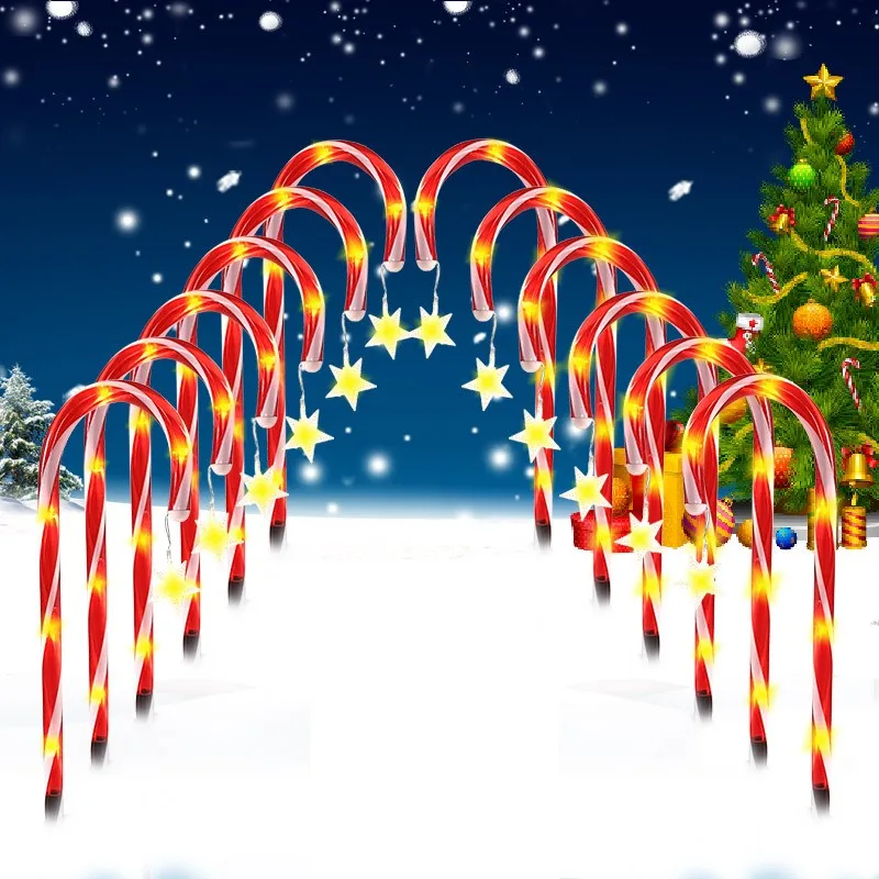 

Solar Power Candy Cane Lights Outdoor Decor Christmas Solar Lights With Santa Claus Lawn Lamp LED Garden Pathway Xmas Decor