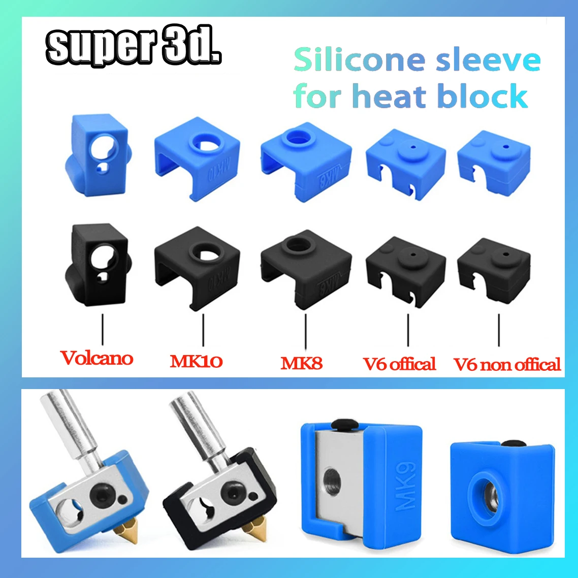 3D Printer V5/V6 volcano Protective Silicone Sock Insulation Cover Case for Heater Block MK8 / MK10 /MK9 Silicone sleeve Hot End heater block protective silicone sock insulation cover case for e3d pt100 v6 mk7 mk8 mk9 mk10 3d printer part