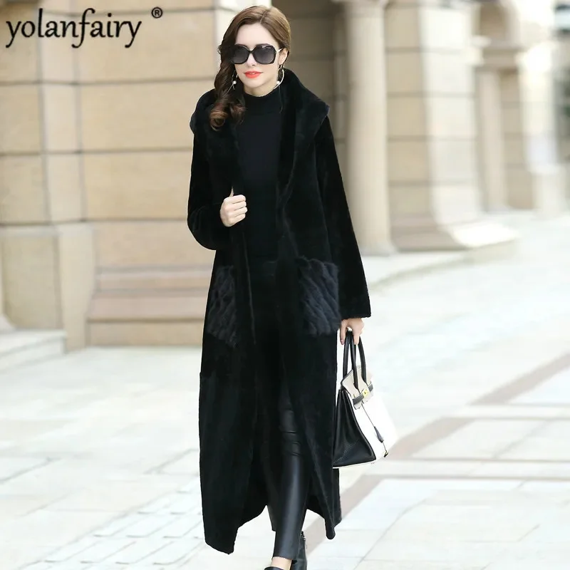 

YOLANFAIRY Quality Wool Double Faced Fur Coat Women Winter Warm Thick Jacket Mink Pocket Abrigos De Mujer BT7333 MF360