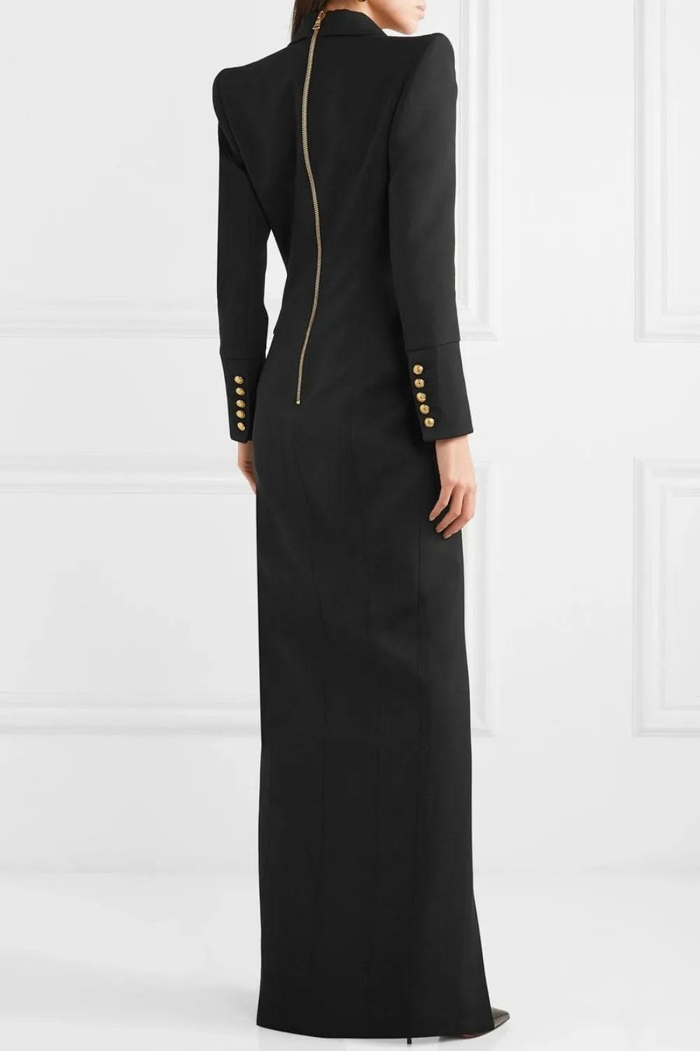 Black Gold Double Breasted Women Long Jacket Suits Ladies Prom Evening Guest Formal Wear Custom Made Dress Blazer