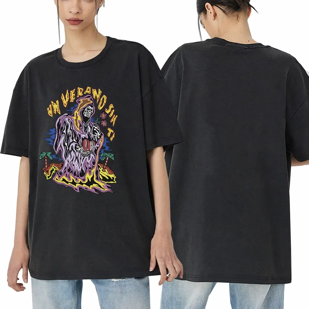 

Washed Vintage Bad Bunny Un Verano Sin Ti Nadie Sabe Lo Que Va A Pasar Mañana Music Album Tshirt Male Skeleton Graphic T-Shirt