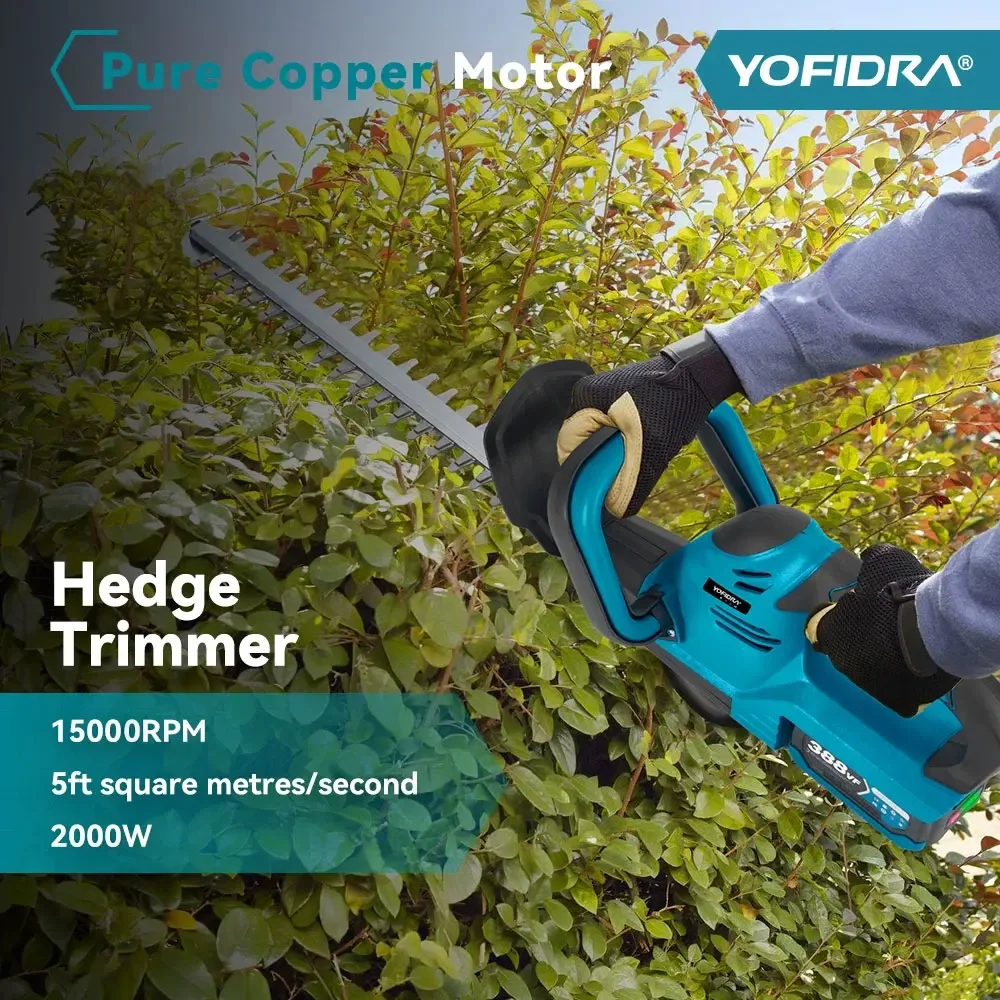 YOFIDRA 2000W Electric Hedge Trimmer Lawn Mower Cordless Household Garden  Shrub Weeding Pruning Tools For Makita 18V Battery 6