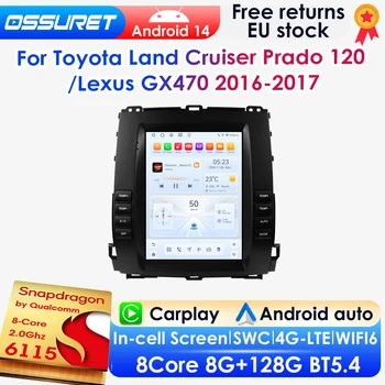 Radio de coche Android 14 con pantalla vertical de 9,7 pulgadas y 2 DIN para Toyota Land Cruiser Prado 120 2002-2009 Lexus GX470, reproductor multimedia GPS para coche, Carplay inalámbrico, Android Auto, 4G, DSP, BT, Mirror Link, SWC, cámara 360, autoradio 2DIN, sistemas inteligentes, pantalla QLED 6115 1