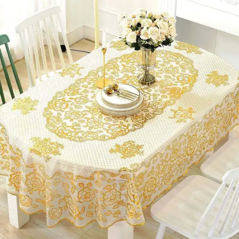 

Oval Hot Stamping Tablecover Waterproof Scald Oil Resistant Household Washable Tablecloth Household Tea Table Coffee Table Cloth