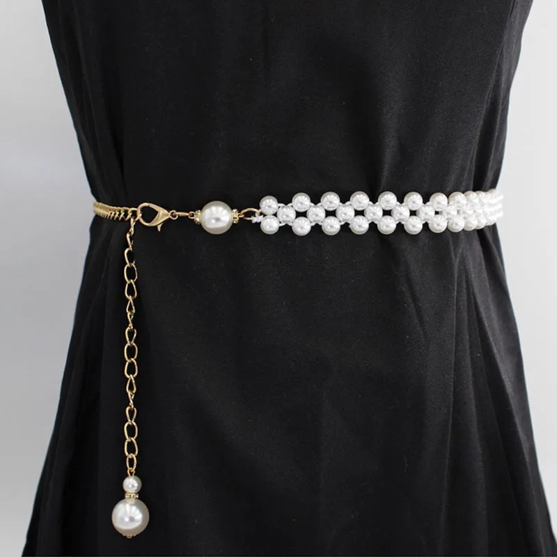 Statement Faux Pearl Belt – Glamorous Chain Accent Multi Layered Pearl Chain Belt | eBay main image 4