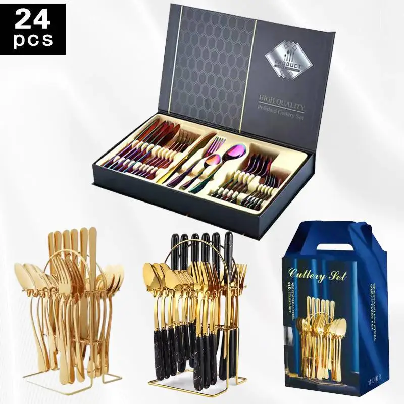 

Модернизируйте свой опыт обеда с помощью изысканных столовых приборов из нержавеющей стали 1010-набор из 24 предметов Западной посуды