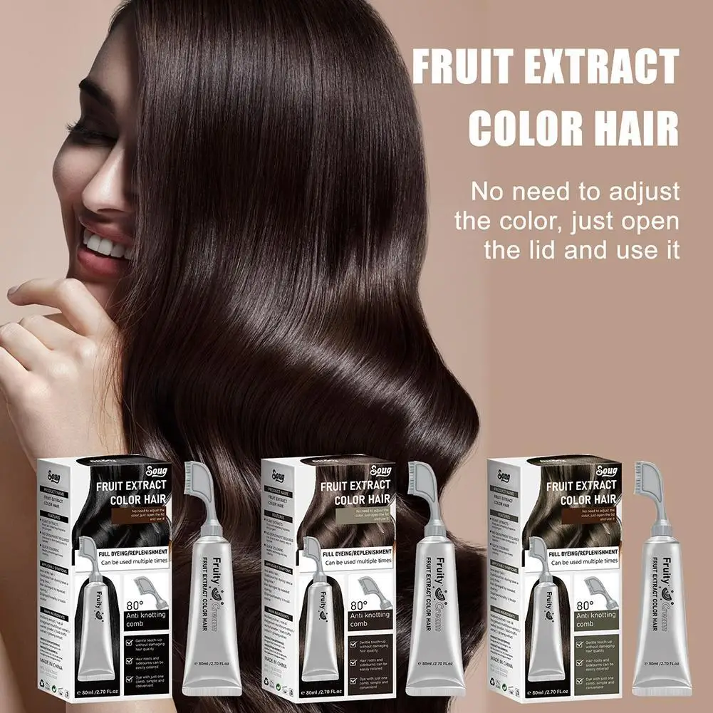 

80ml Black Fruit Dyeing Cream Natural Plant Extract Gentle Long-lasting With Comb Botanical Bubble Shampoo Hair Dye Hair Beauty