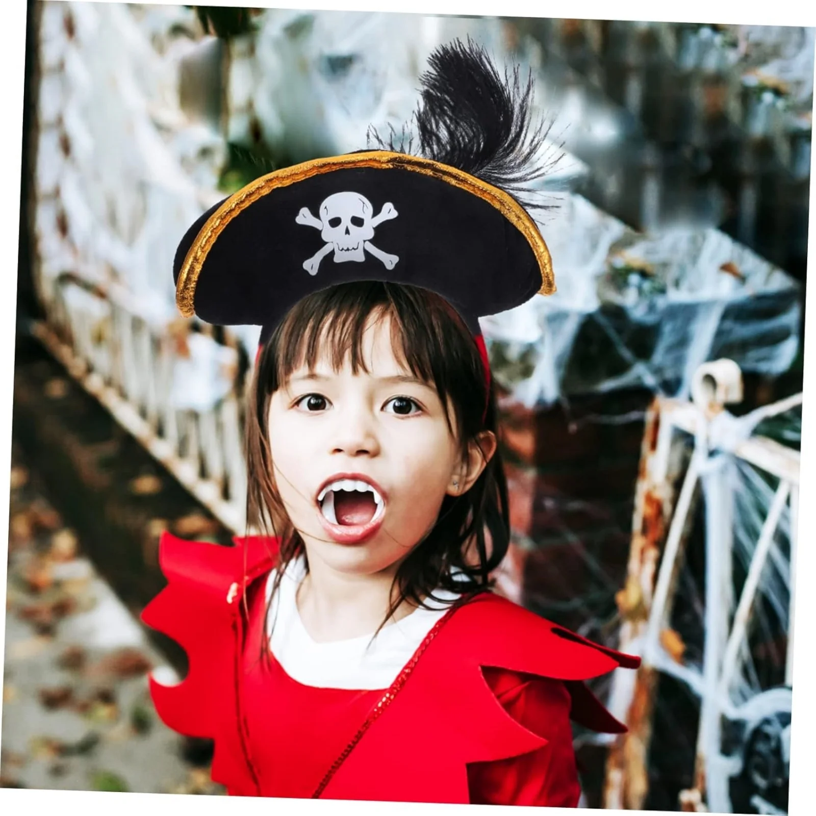 1PC Pirate Hat Headband with Skull Crossbones & Black Feather, Halloween Costume Party Hair Accessory for Cosplay