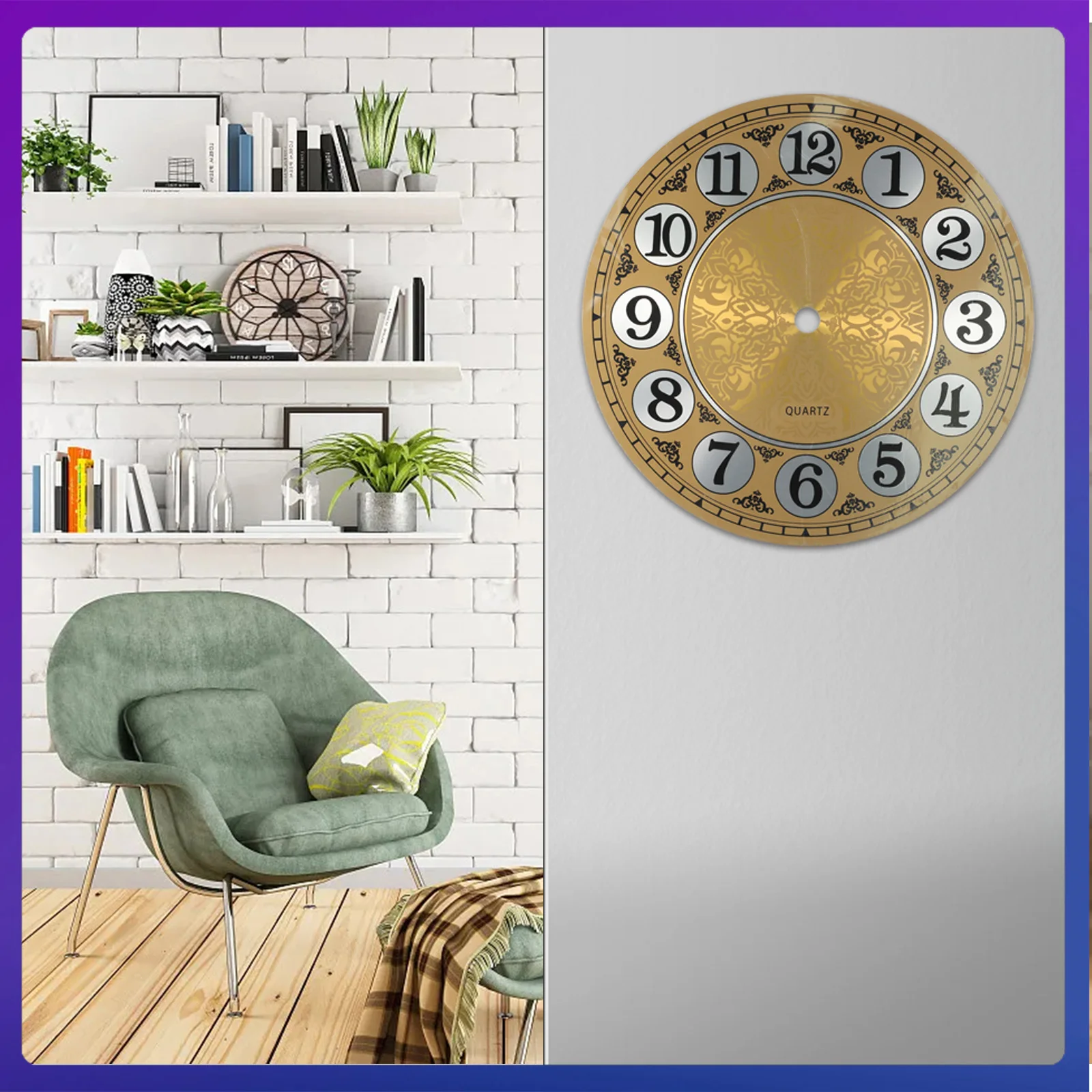 Quartz Wall Clock 180mm Vintage Aluminium Metal Dial Face Arabic Numeral Bedroom Living Room Decoration