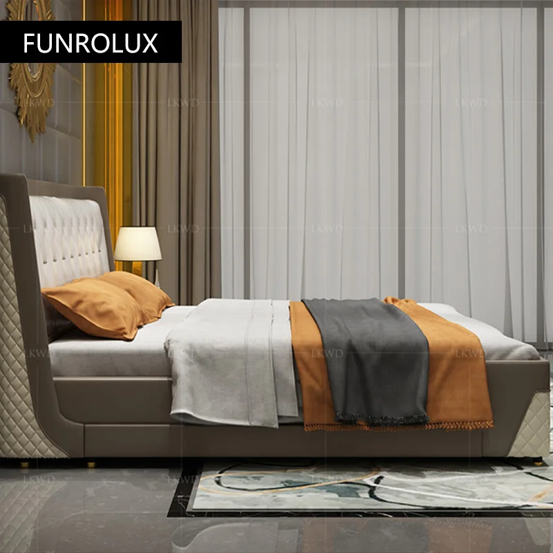 Modern Leather bed double bed1.8Mi master bedroom Hong light luxury elegant soft cushion leather wedding bed