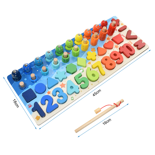 Educational Wooden Toys Children Busy Board Math Fishing Children's Wooden Preschool Montessori Toy Counting Geometry